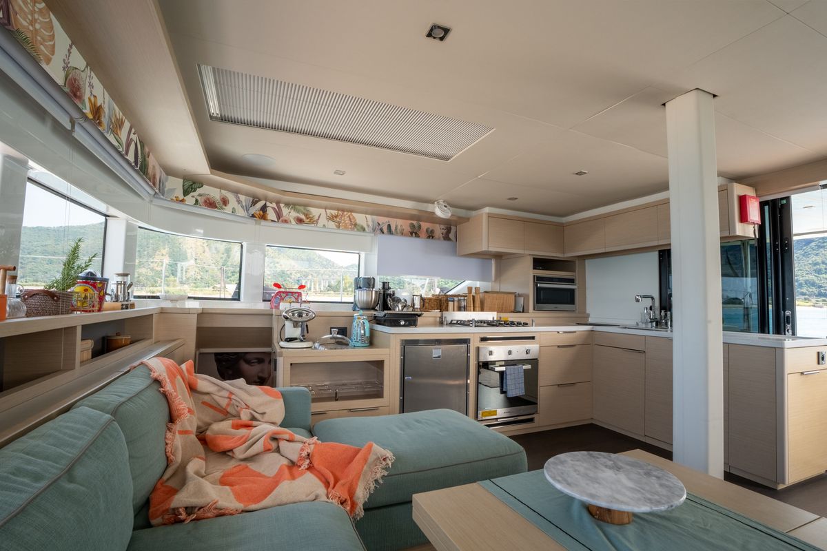 Galley of SAILUXE - Strafico, a Lagoon 55 catamaran at Capo d'Orlando, Italy