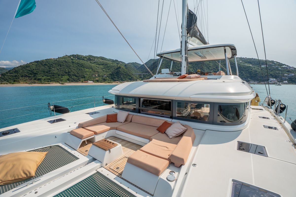 Exterior view of SAILUXE - Strafico, a Lagoon 55 catamaran at Capo d'Orlando, Italy