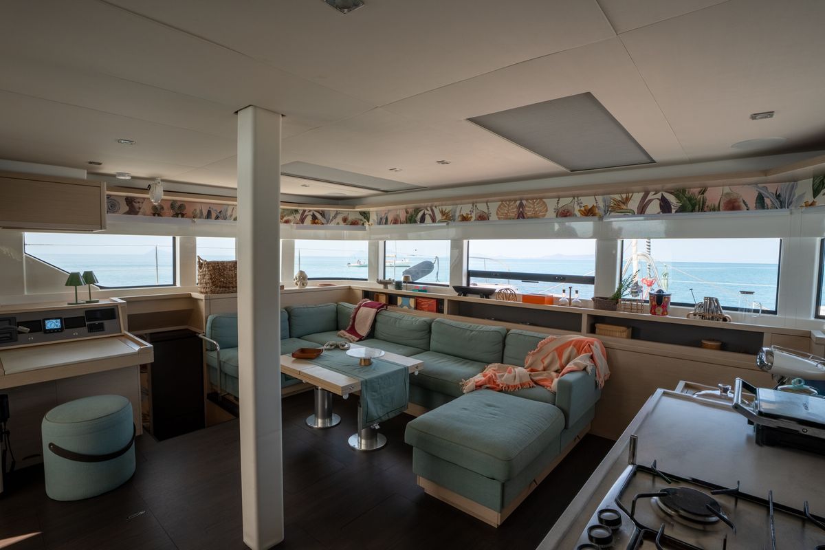 Salon of SAILUXE - Strafico, a Lagoon 55 catamaran at Capo d'Orlando, Italy