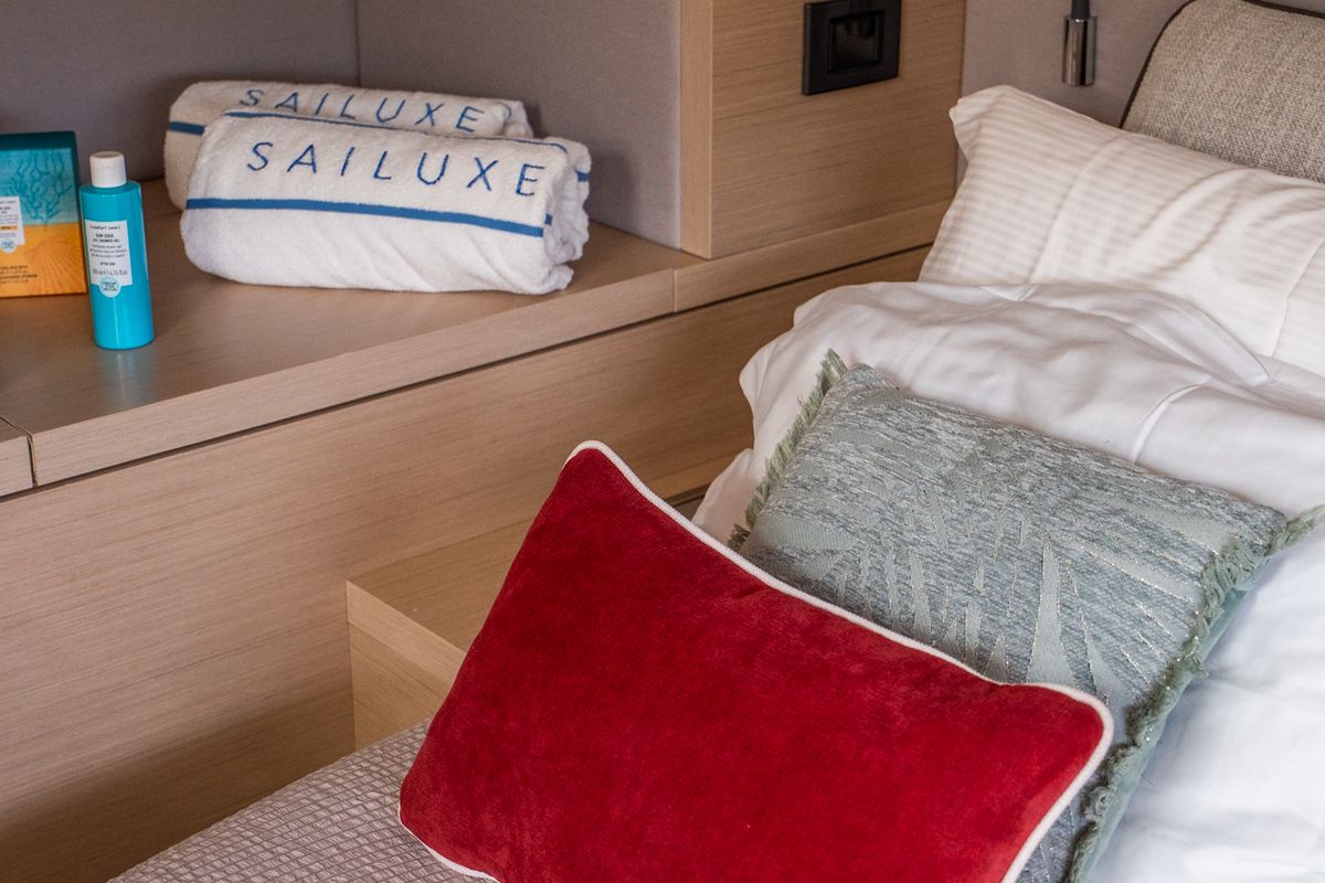 Cabin on SAILUXE - Strafico, a Lagoon 55 catamaran at Capo d'Orlando, Italy