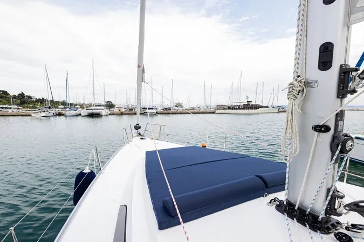 Deck of BLUE-D, a Bavaria Cruiser 46 sailboat at Volos Municipality, Greece