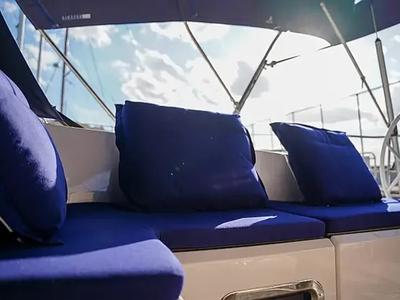 Deck of BLUE-D, a Bavaria Cruiser 46 sailboat at Volos Municipality, Greece