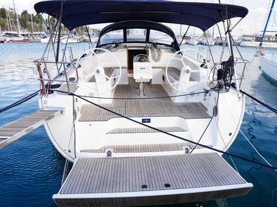 Cockpit of BLUE-D, a Bavaria Cruiser 46 sailboat at Volos Municipality, Greece