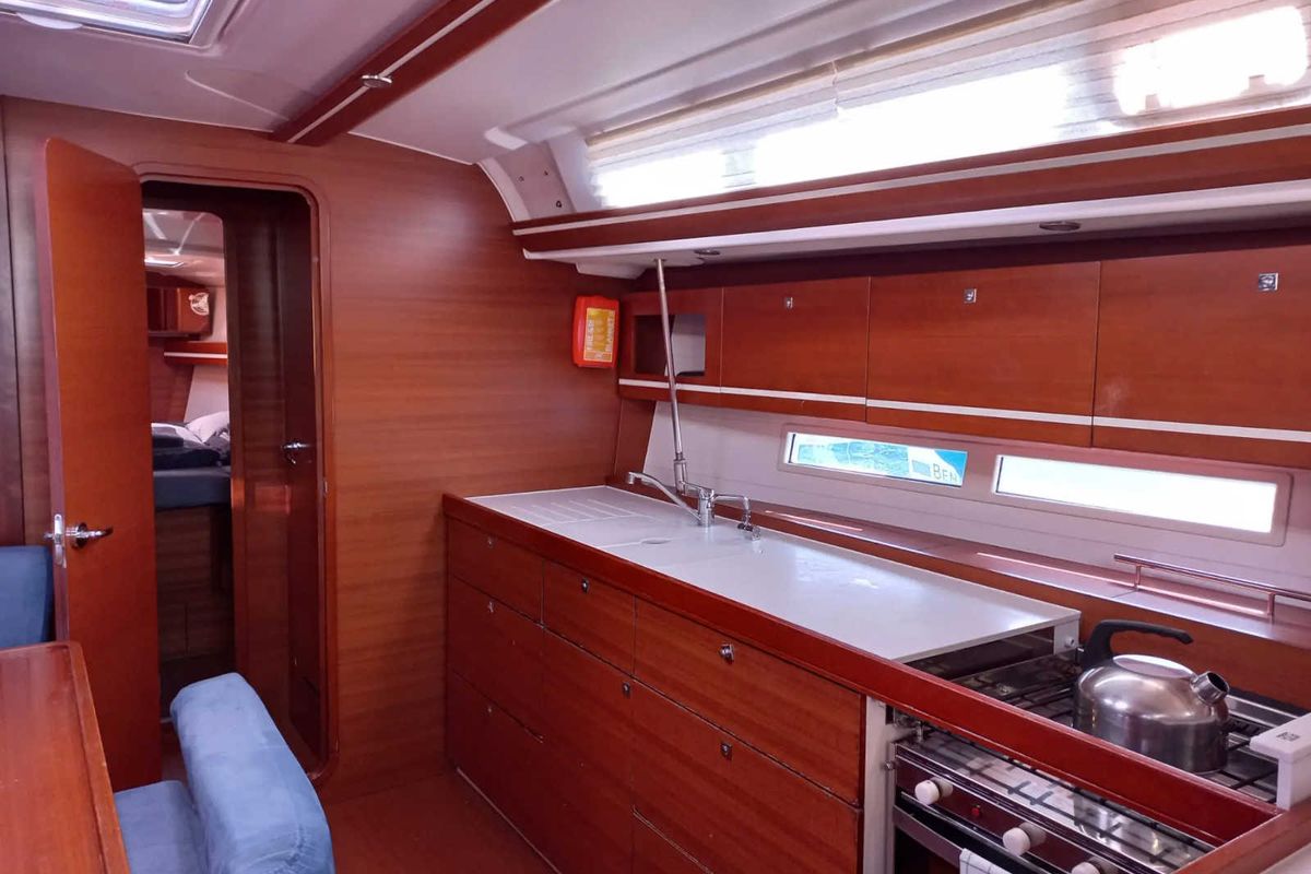 Galley of Surprise, a Dufour 450 Grand Large sailboat at Marmaris, Turkey