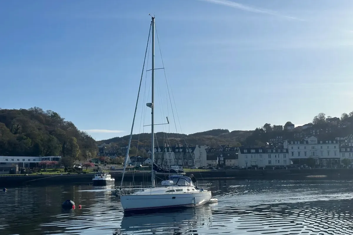 Exterior view of Morpheus, a Jeanneau Sun Odyssey 37 sailboat at Oban, United Kingdom