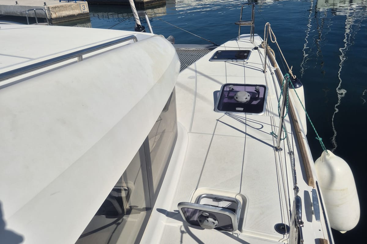 Deck of Nina II, a Lagoon 40 catamaran at Dubrovnik, Croatia