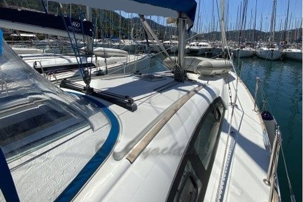 Deck of Filadelfo, a Beneteau Oceanis 43.4 sailboat at Fethiye, Turkey