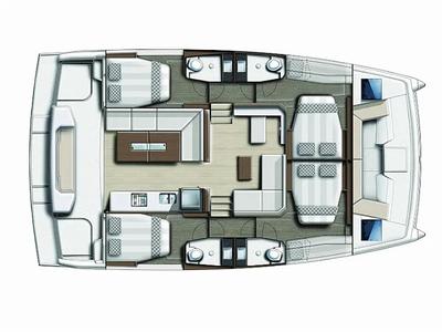 Floor plan of Wonder, a Bali Catspace catamaran at Olbia, Italy