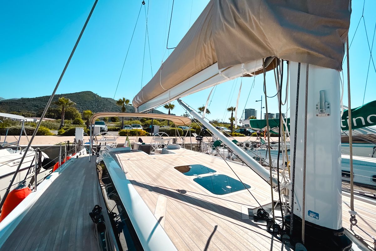 Deck of Premium, a Solaris Yachts Solaris 50 sailboat at Salerno, Italy