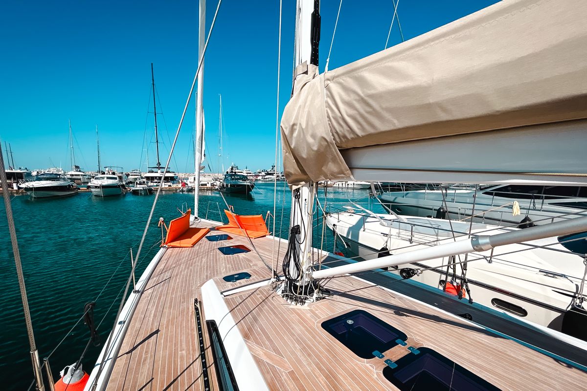 Deck of Premium, a Solaris Yachts Solaris 50 sailboat at Salerno, Italy