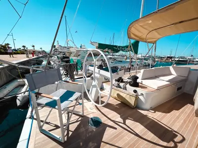 Cockpit of Premium, a Solaris Yachts Solaris 50 sailboat at Salerno, Italy