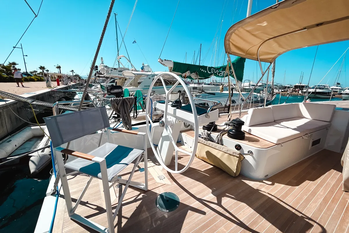 Cockpit of Premium, a Solaris Yachts Solaris 50 sailboat at Salerno, Italy
