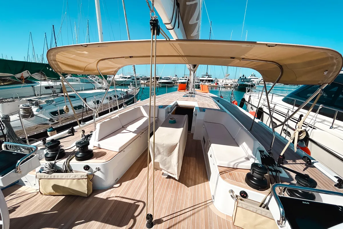 Deck of Premium, a Solaris Yachts Solaris 50 sailboat at Salerno, Italy