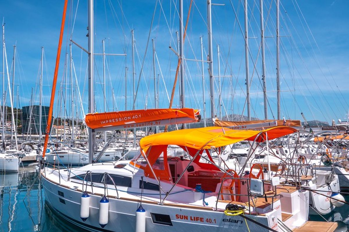 Exterior view of Funky, a Elan Impression 40.1 sailboat at Split, Croatia