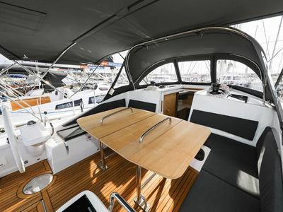Deck of Seppia, a Elan Impression 45 sailboat at Grad Biograd na Moru, Croatia