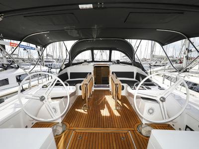Cockpit of Seppia, a Elan Impression 45 sailboat at Grad Biograd na Moru, Croatia