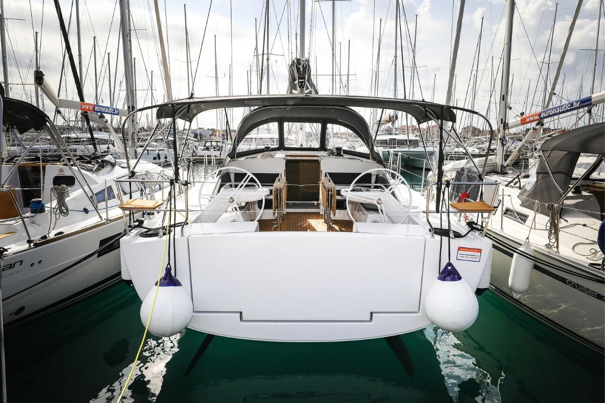 Exterior view of Seppia, a Elan Impression 45 sailboat at Grad Biograd na Moru, Croatia