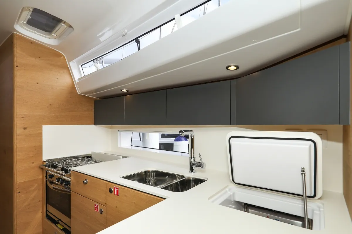 Galley of Seppia, a Elan Impression 45 sailboat at Grad Biograd na Moru, Croatia