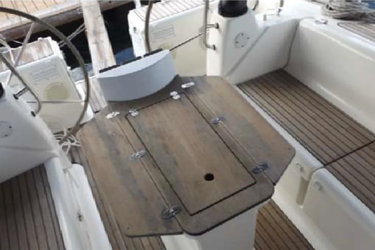 Cockpit of JEANNINE, a Bavaria 50 Cruiser sailboat at Kalkara, Malta