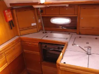 Galley of JEANNINE, a Bavaria 50 Cruiser sailboat at Kalkara, Malta