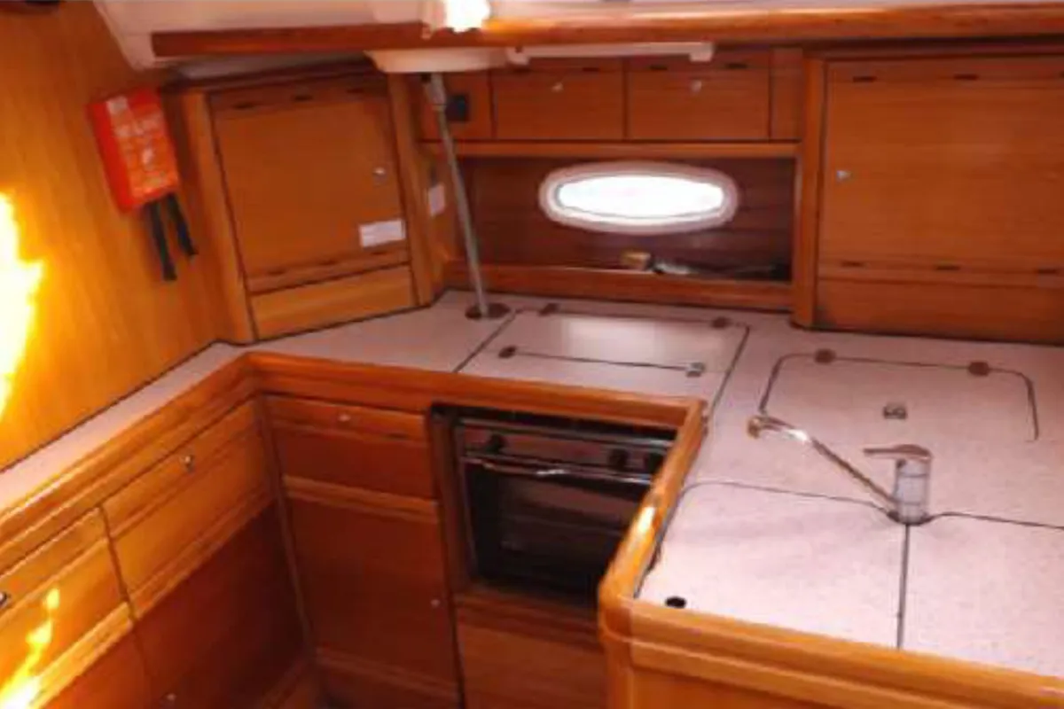 Galley of JEANNINE, a Bavaria 50 Cruiser sailboat at Kalkara, Malta