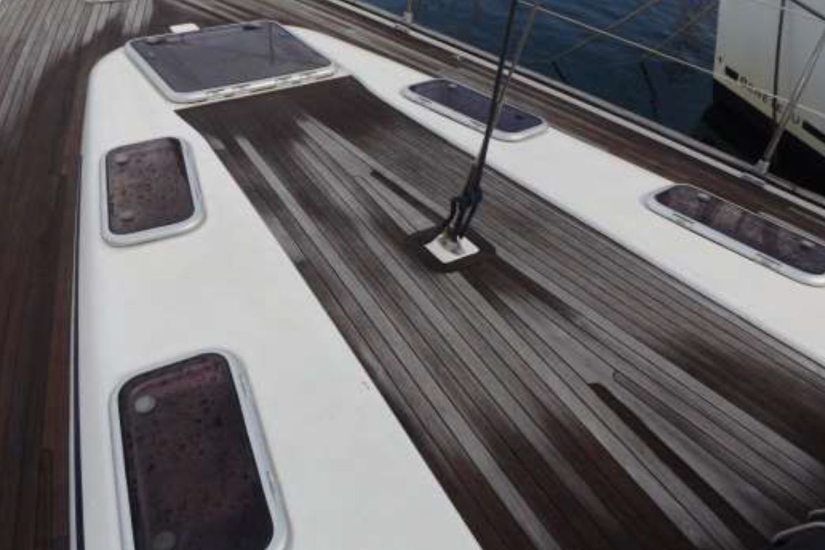 Deck of JEANNINE, a Bavaria 50 Cruiser sailboat at Kalkara, Malta