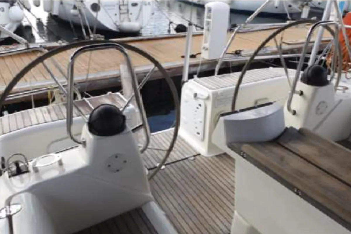 Cockpit of JEANNINE, a Bavaria 50 Cruiser sailboat at Kalkara, Malta