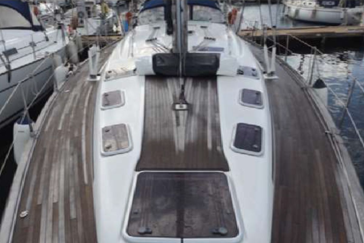 Deck of JEANNINE, a Bavaria 50 Cruiser sailboat at Kalkara, Malta