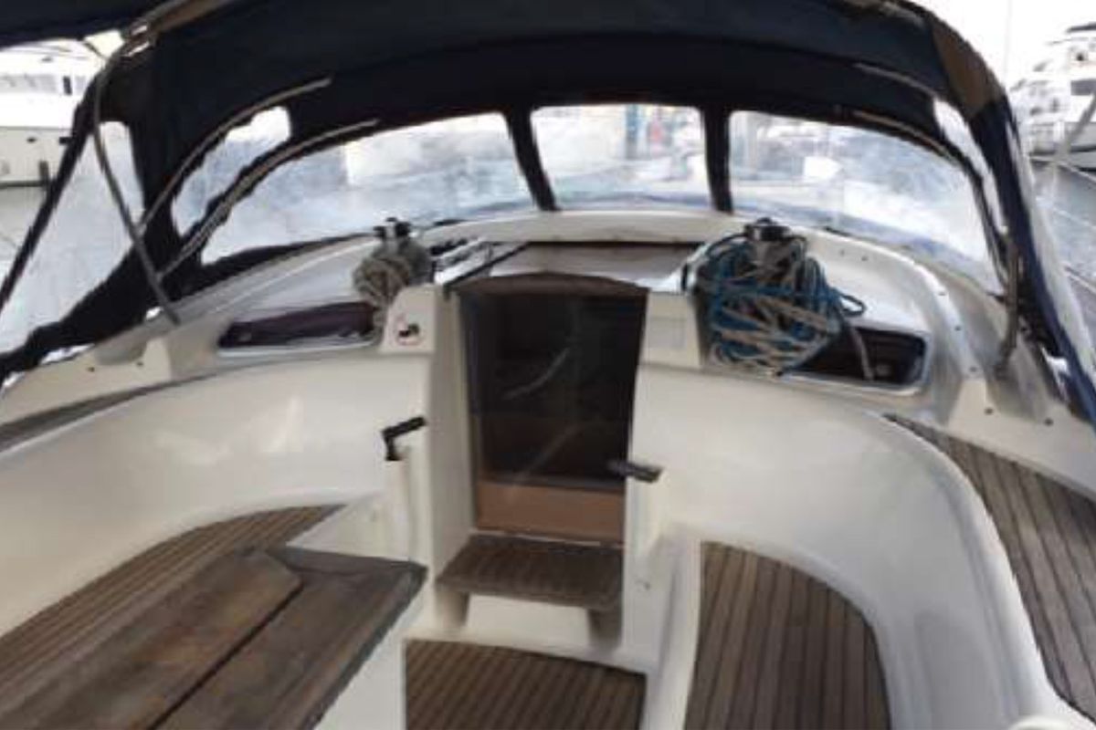 Cockpit of JEANNINE, a Bavaria 50 Cruiser sailboat at Kalkara, Malta