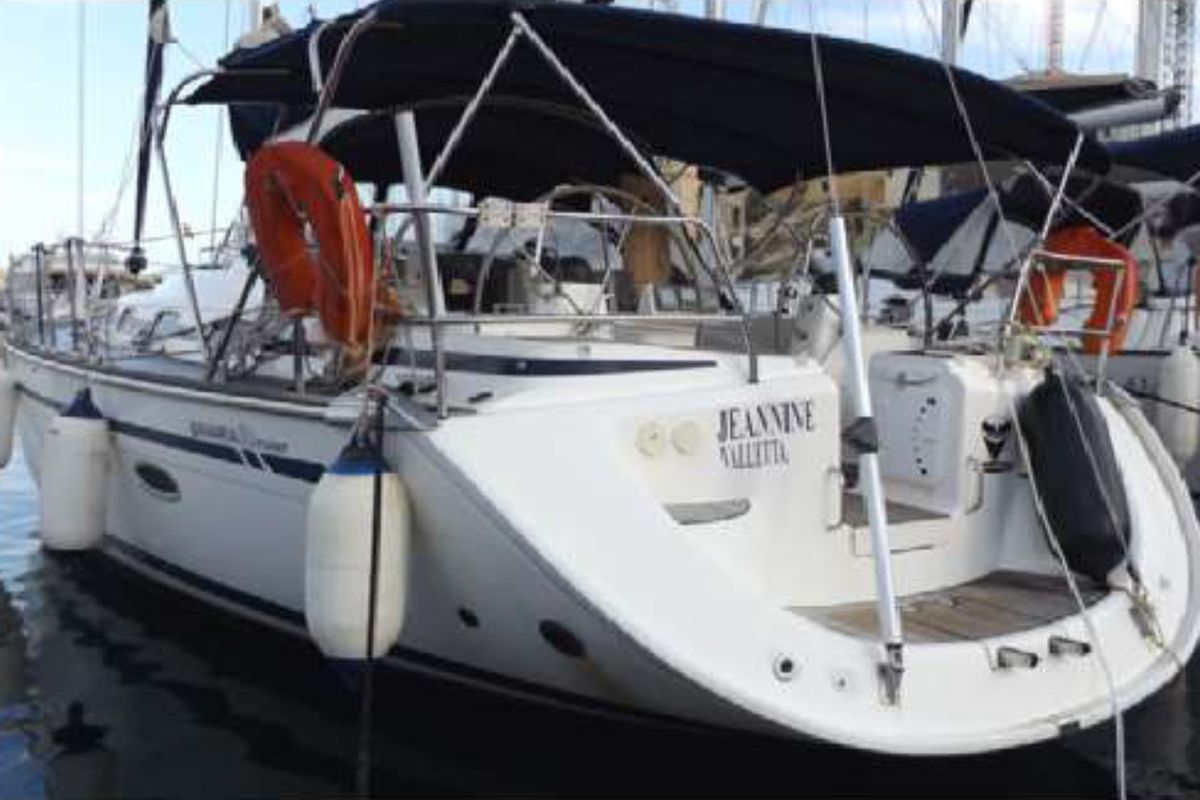 Exterior view of JEANNINE, a Bavaria 50 Cruiser sailboat at Kalkara, Malta
