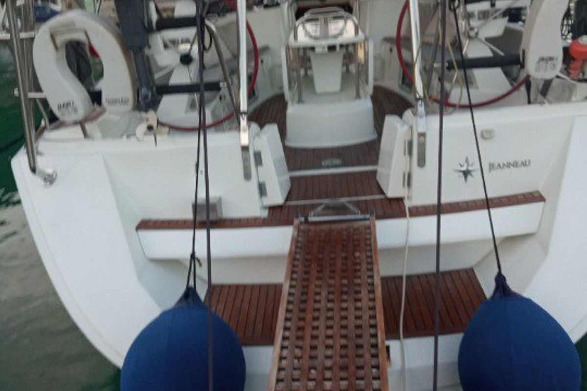 Deck of Family, a Jeanneau Sun Odyssey 49 sailboat at Municipal Unit of Lefkada, Greece