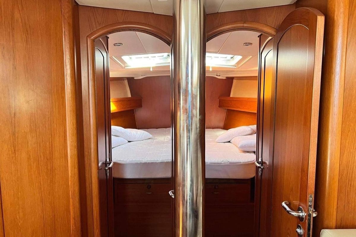 Cabin on Family, a Jeanneau Sun Odyssey 49 sailboat at Municipal Unit of Lefkada, Greece