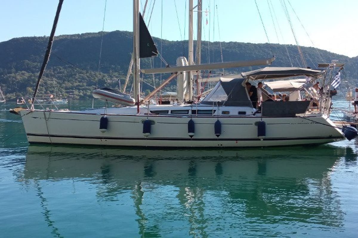 Exterior view of Family, a Jeanneau Sun Odyssey 49 sailboat at Municipal Unit of Lefkada, Greece