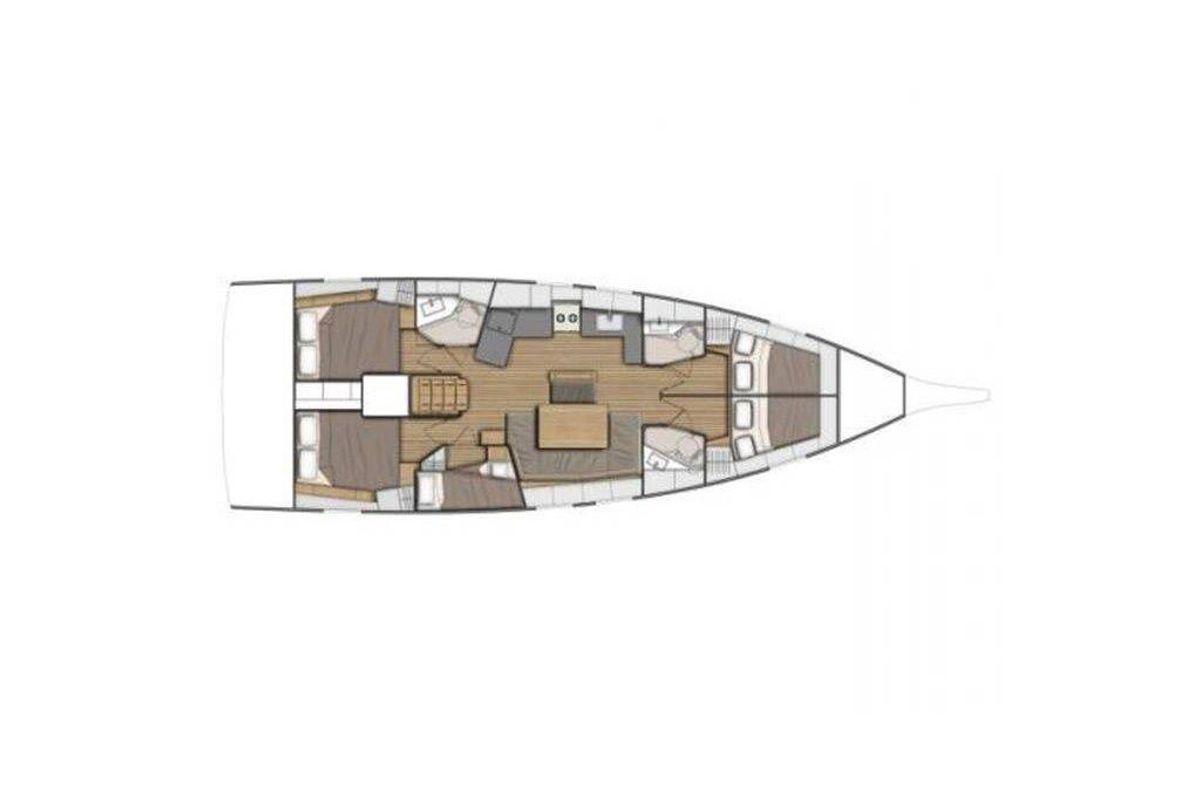 Floor plan of GRETA, a Beneteau Oceanis 46.1 sailboat at Port de Pollença, Spain