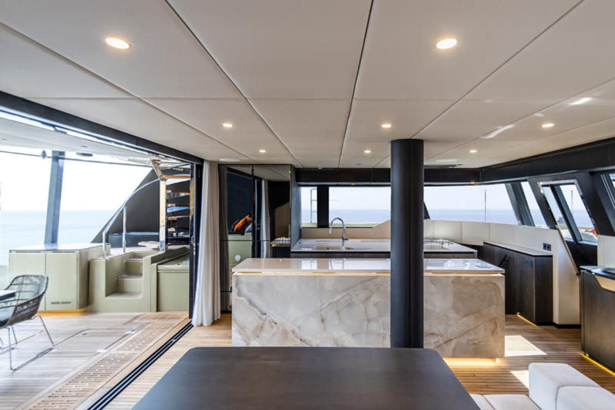 Galley of YGO., a Sunreef Yachts Sunreef 60 catamaran at Palma de Mallorca, Spain