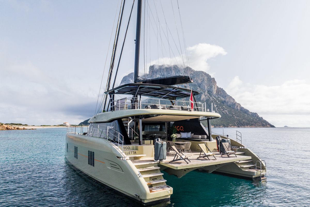 Exterior view of YGO., a Sunreef Yachts Sunreef 60 catamaran at Palma de Mallorca, Spain