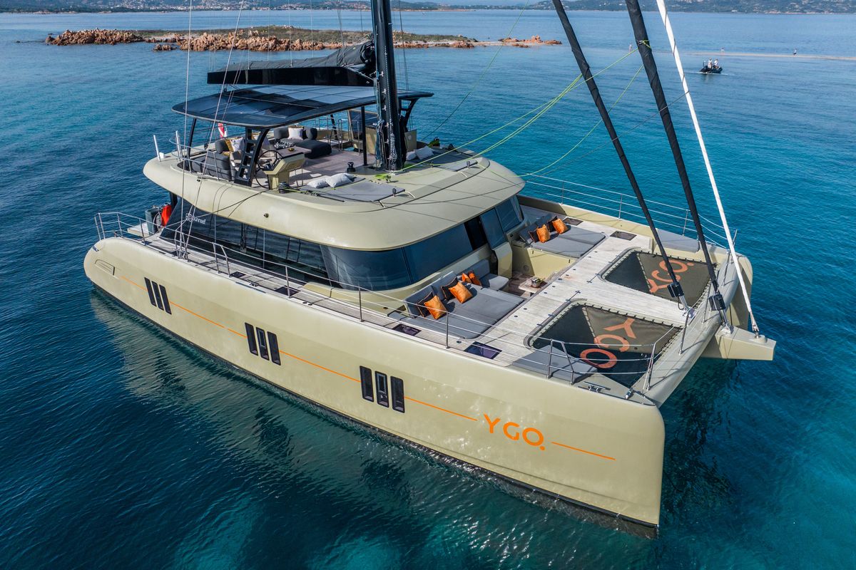 Exterior view of YGO., a Sunreef Yachts Sunreef 60 catamaran at Palma de Mallorca, Spain