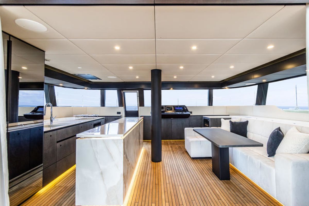 Salon of YGO., a Sunreef Yachts Sunreef 60 catamaran at Palma de Mallorca, Spain