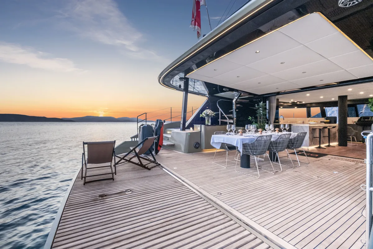 Deck of YGO., a Sunreef Yachts Sunreef 60 catamaran at Palma de Mallorca, Spain
