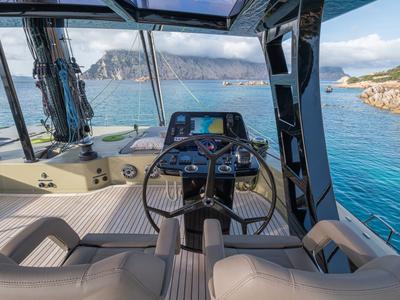 Cockpit of YGO., a Sunreef Yachts Sunreef 60 catamaran at Palma de Mallorca, Spain