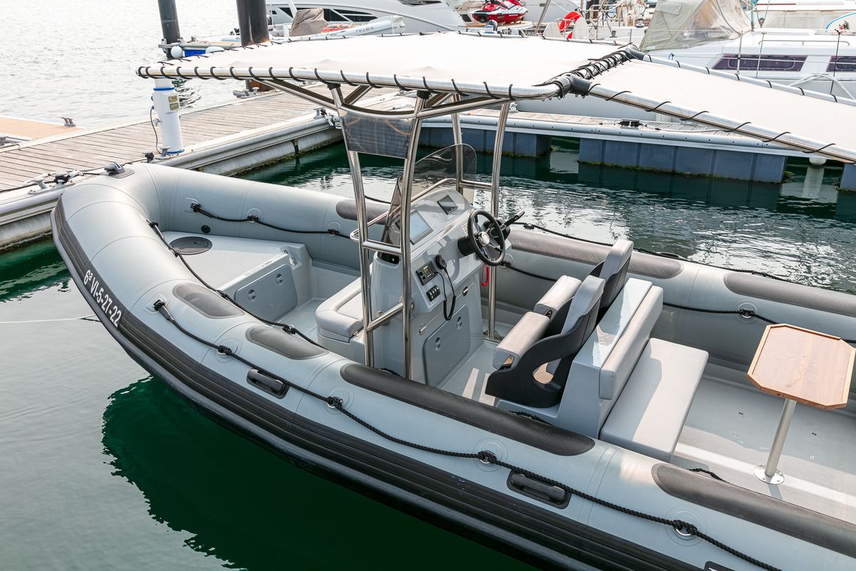 Deck of Fog, a Gulet Vanguard DR-760 motorboat at Baiona, Spain