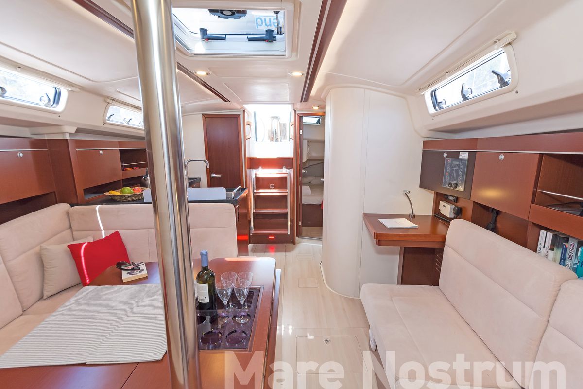 Salon of Mare Nostrum, a Hanse Yachts Hanse 385 sailboat at Kos, Greece