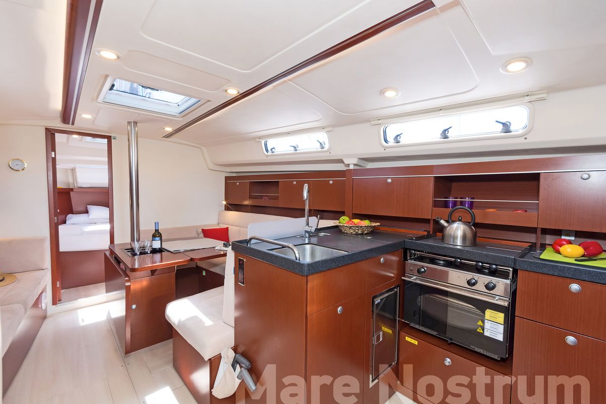 Galley of Mare Nostrum, a Hanse Yachts Hanse 385 sailboat at Kos, Greece