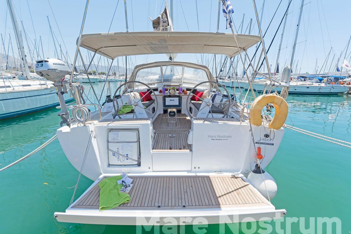 Deck of Mare Nostrum, a Hanse Yachts Hanse 385 sailboat at Kos, Greece