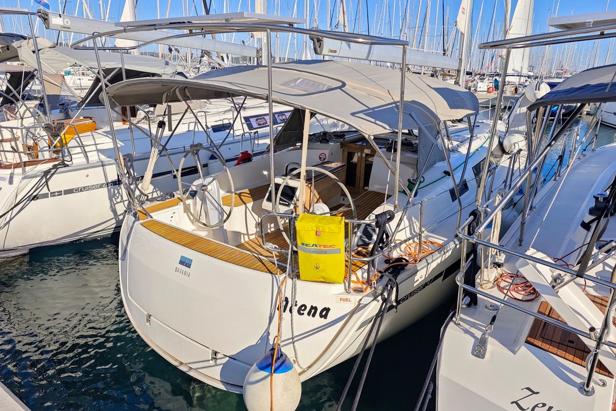 Exterior view of Atena, a Bavaria Cruiser 37 sailboat at Općina Sukošan, Croatia