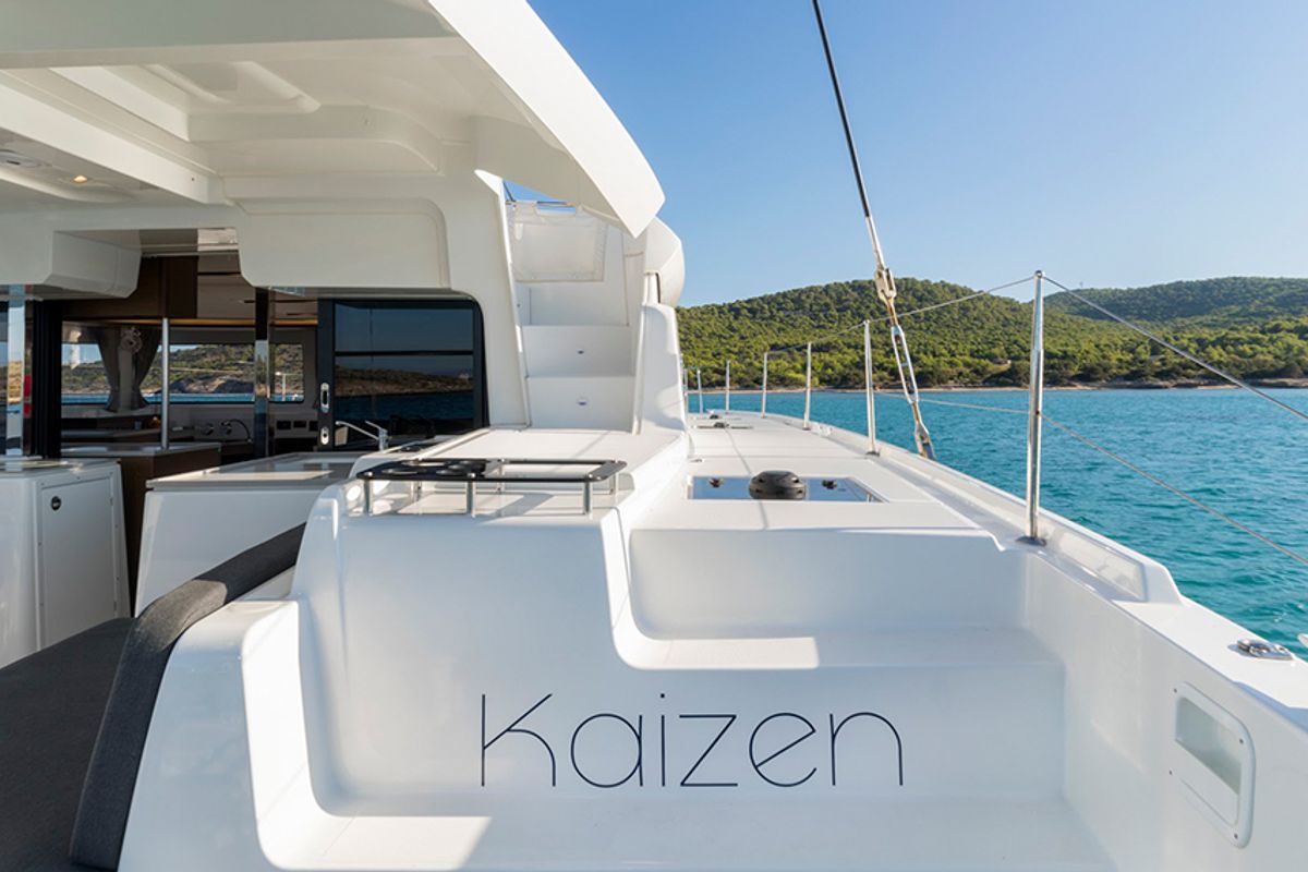 Deck of Kaizen, a Lagoon 46 catamaran at Municipal Unit of Rhodes, Greece