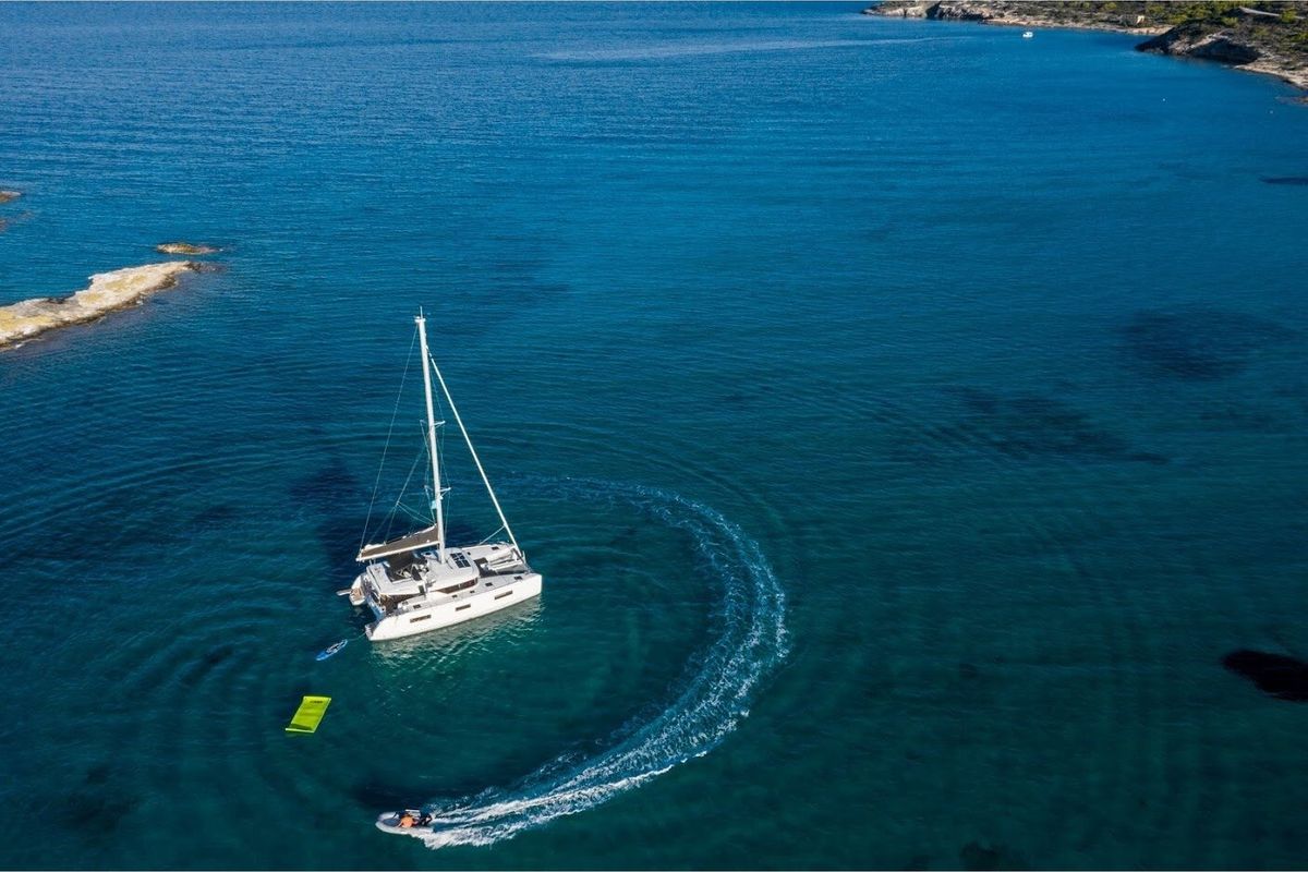 Exterior view of Kaizen, a Lagoon 46 catamaran at Municipal Unit of Rhodes, Greece