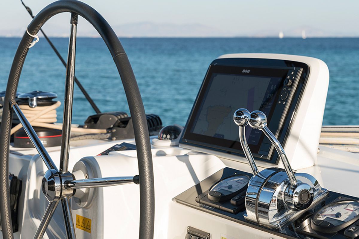 Cockpit of Kaizen, a Lagoon 46 catamaran at Municipal Unit of Rhodes, Greece