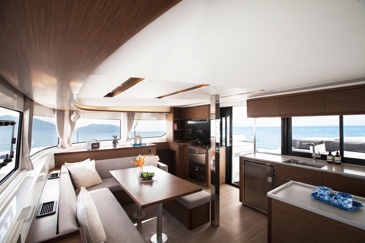 Salon of Kaizen, a Lagoon 46 catamaran at Municipal Unit of Rhodes, Greece