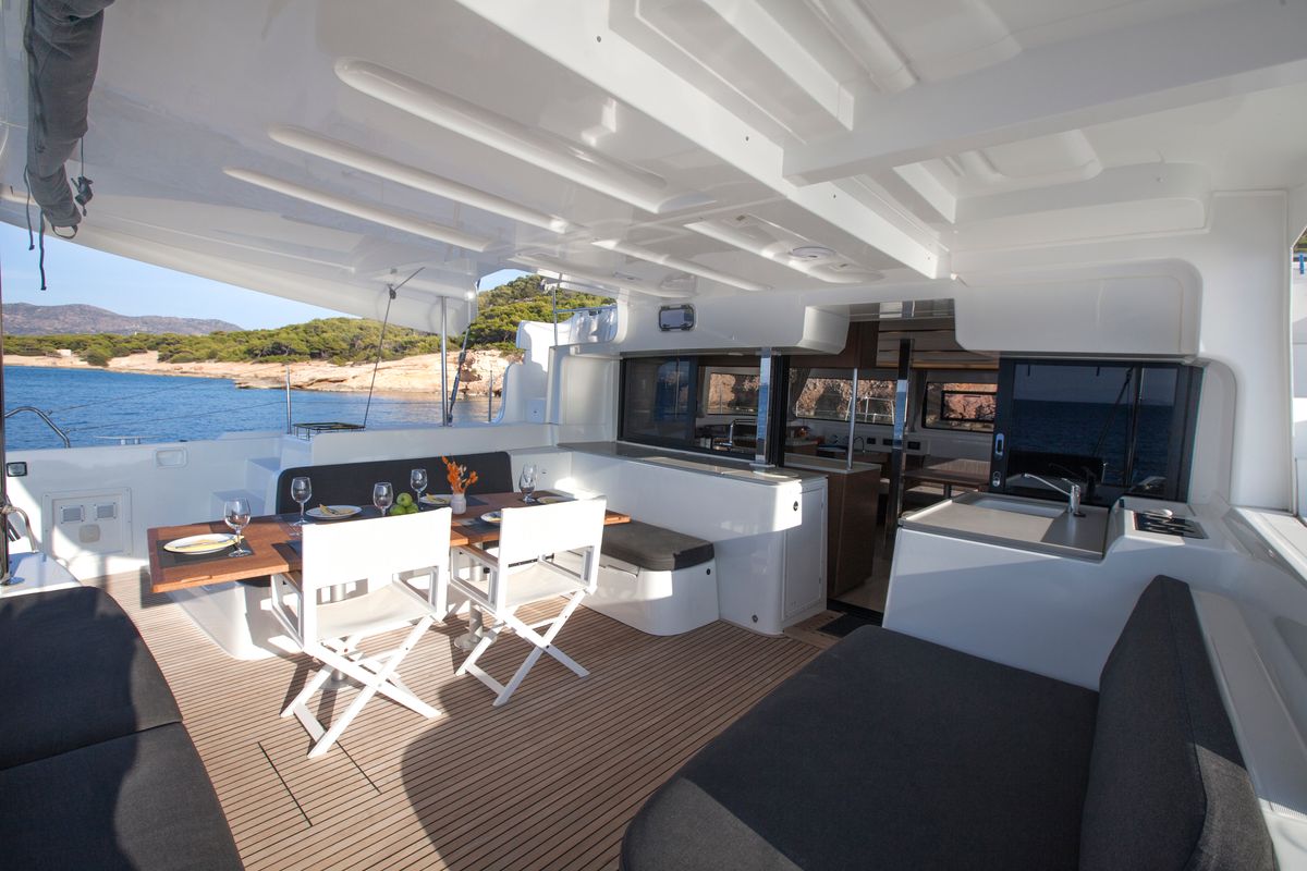 Deck of Kaizen, a Lagoon 46 catamaran at Municipal Unit of Rhodes, Greece